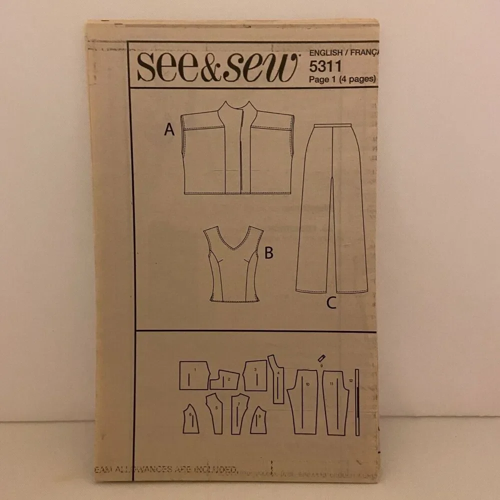 #B5311 See&Sew Misses Jacket Top and Pants Sewing Pattern Size XS-M